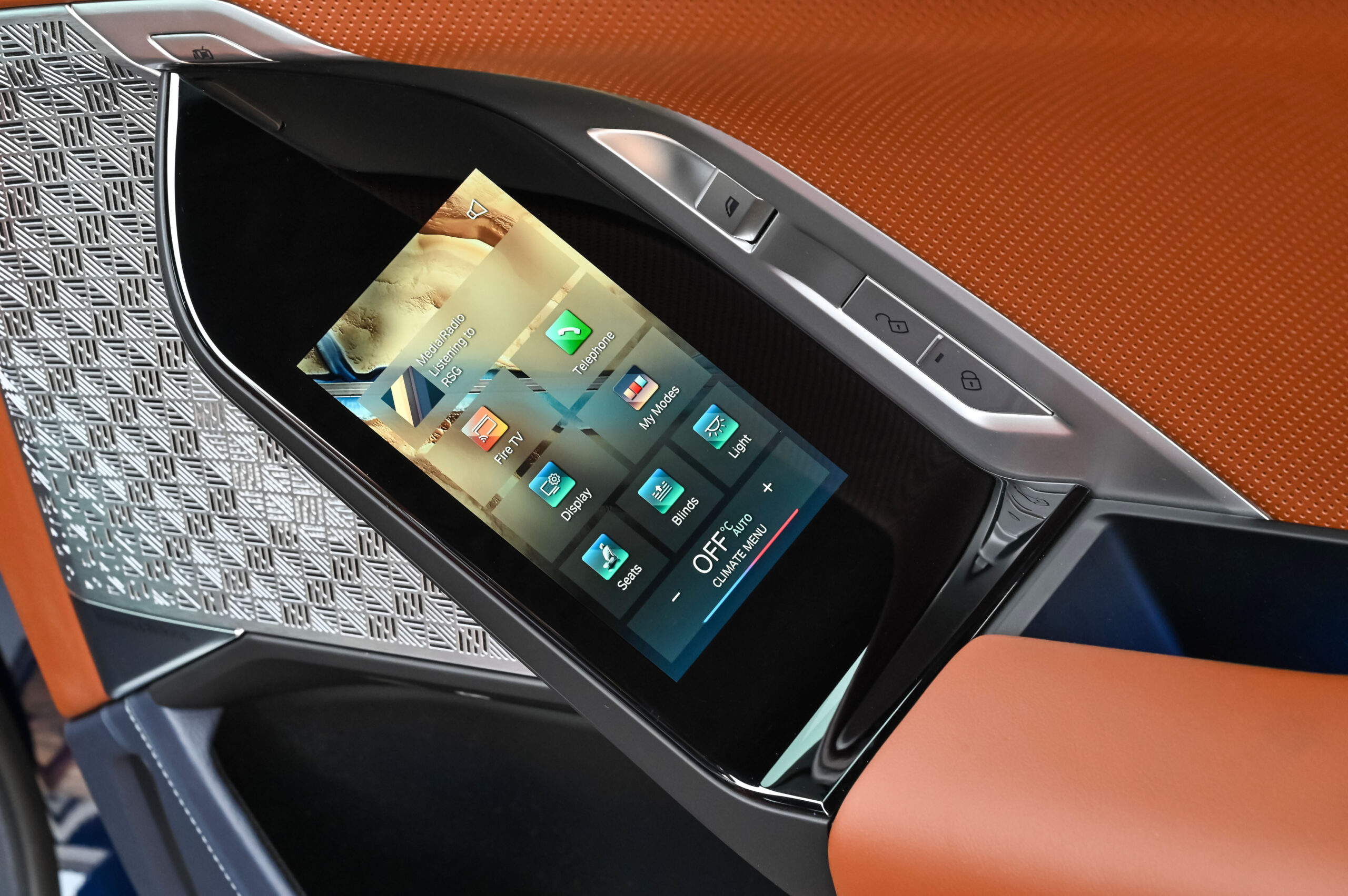 BMW 7 Series (G70) touchscreen control panel in rear door.