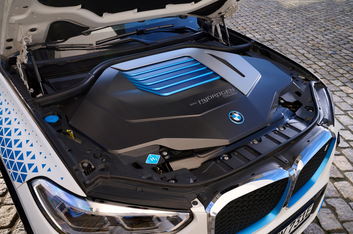 BMW iX5 Hydrogen prototype's fuel cell is located where the engine would sit in an ICE variant.