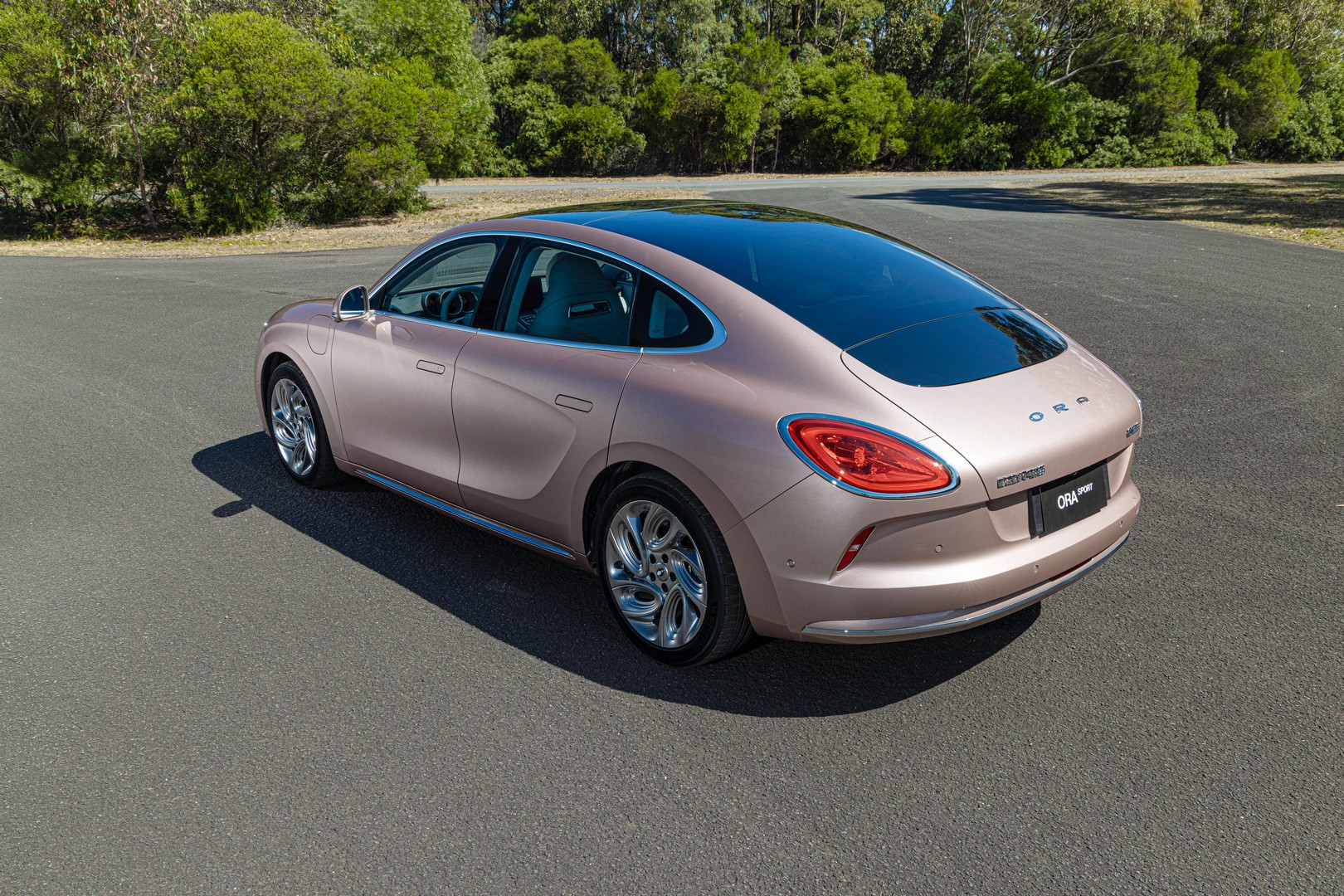 Rear three-quarter view of the GWM Ora Sport.