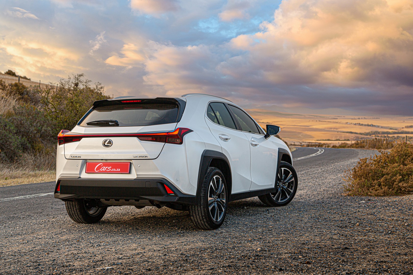 Rear three-quarter view of the Lexus UX 250h EX (2023).