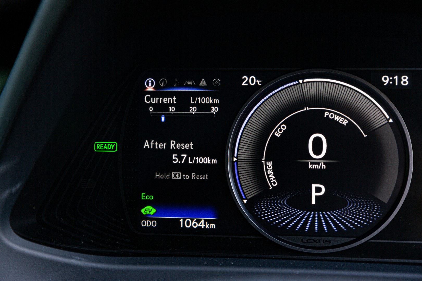 Digital instrument cluster of the 2023 Lexus UX 250h EX.