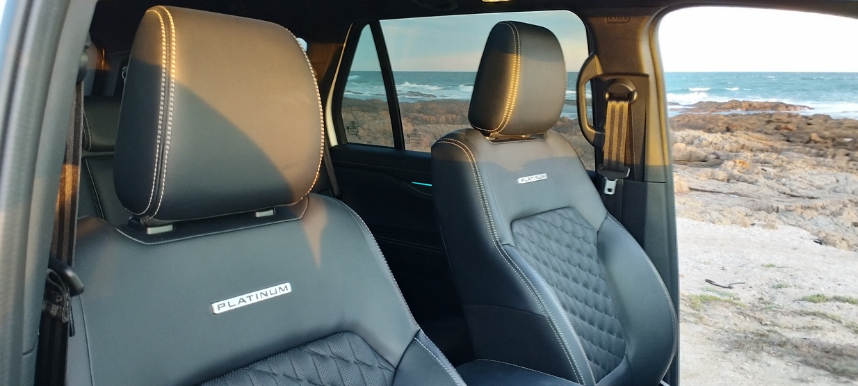 2023 Ford Everest 3.0 V6 AWD Platinum leather-trimmed and electrically adjustable front seats.