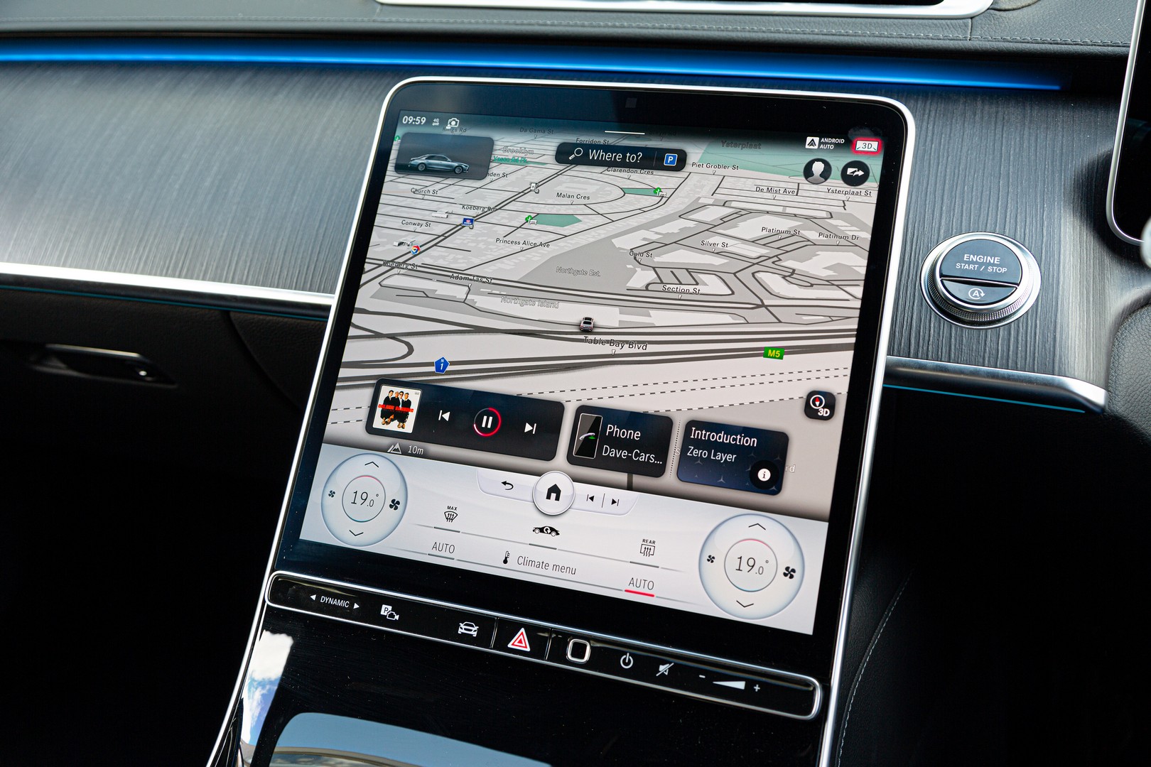 W223 Mercedes-Benz S-Class portrait-style infotainment touchscreen.