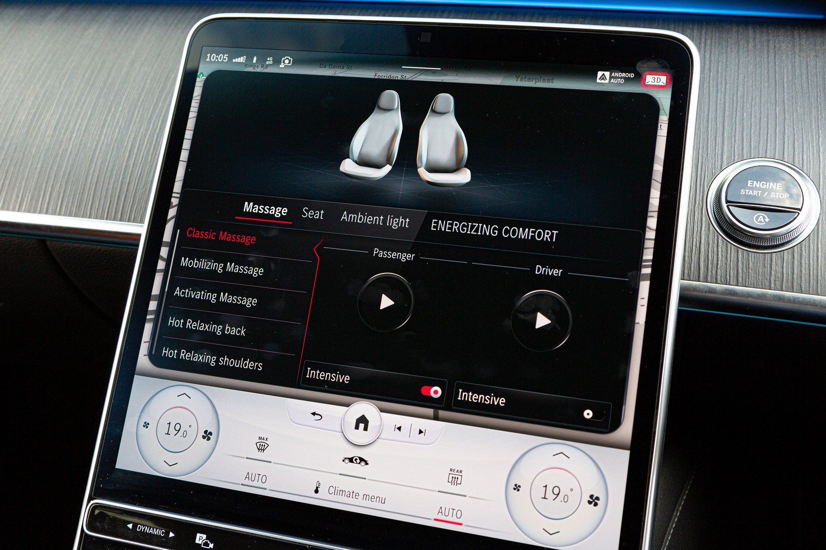 W223 Mercedes-Benz S-Class portrait-style infotainment touchscreen.