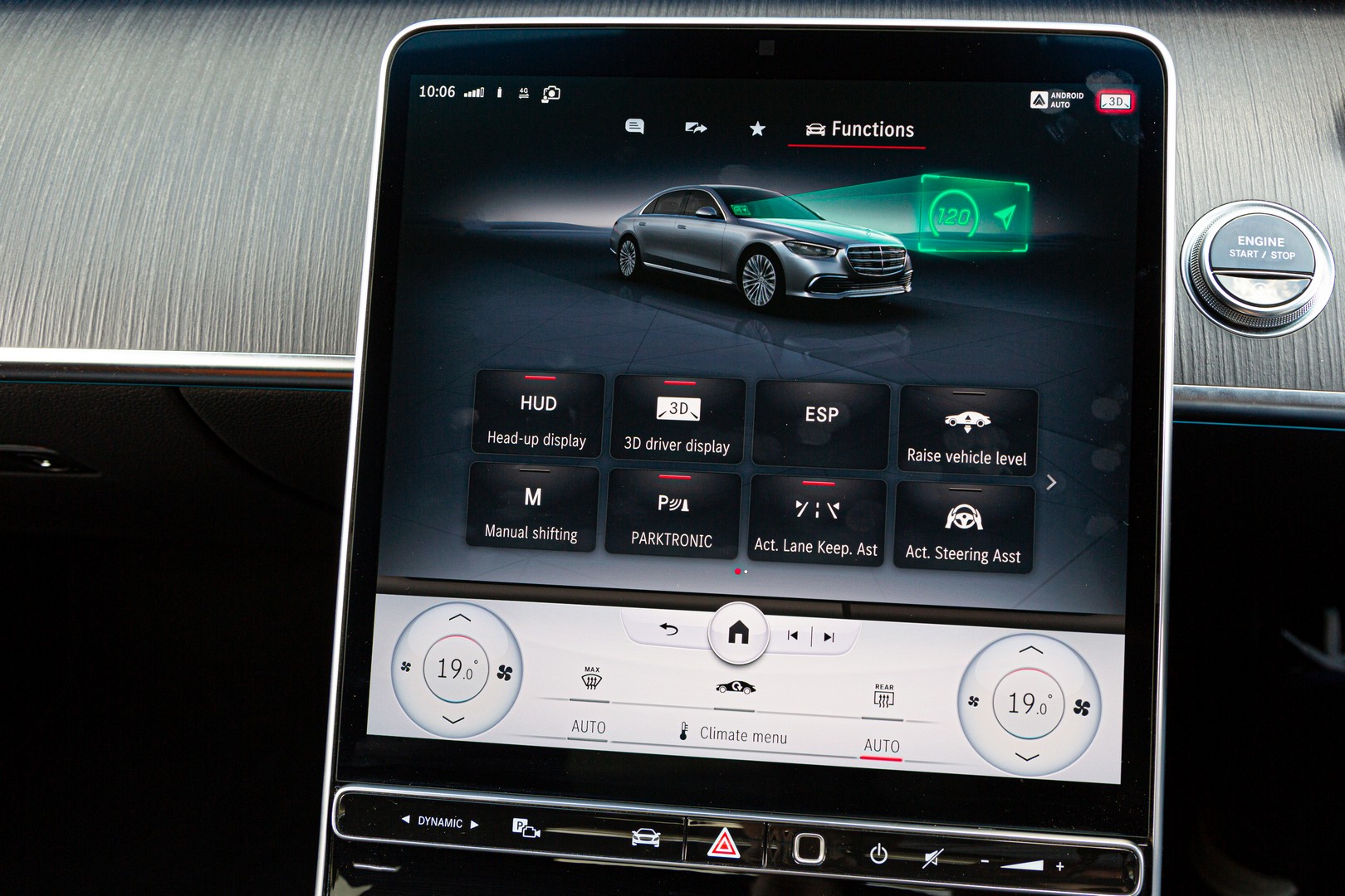 W223 Mercedes-Benz S-Class portrait-style infotainment touchscreen.