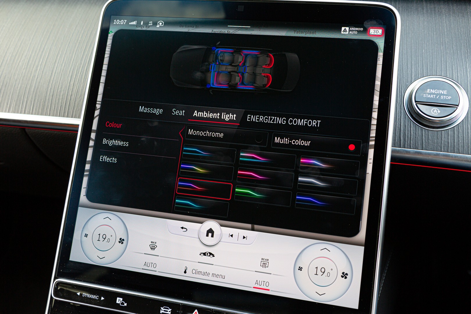 W223 Mercedes-Benz S-Class portrait-style infotainment touchscreen.