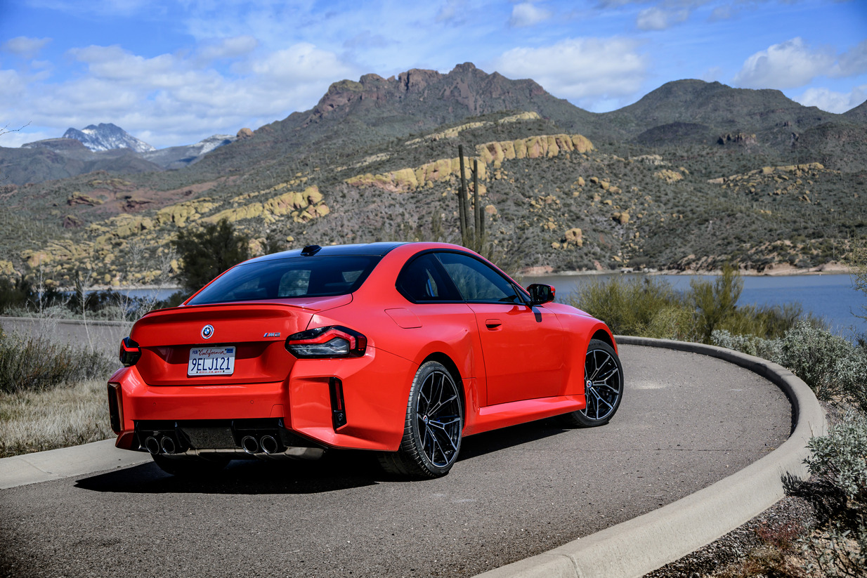 2023 BMW M2, rear three-quarter view.