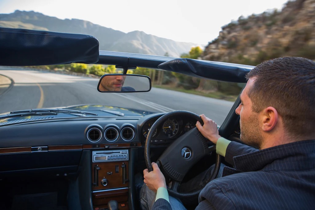 Behind the 'wheel of the Mercedes-Benz SL350.