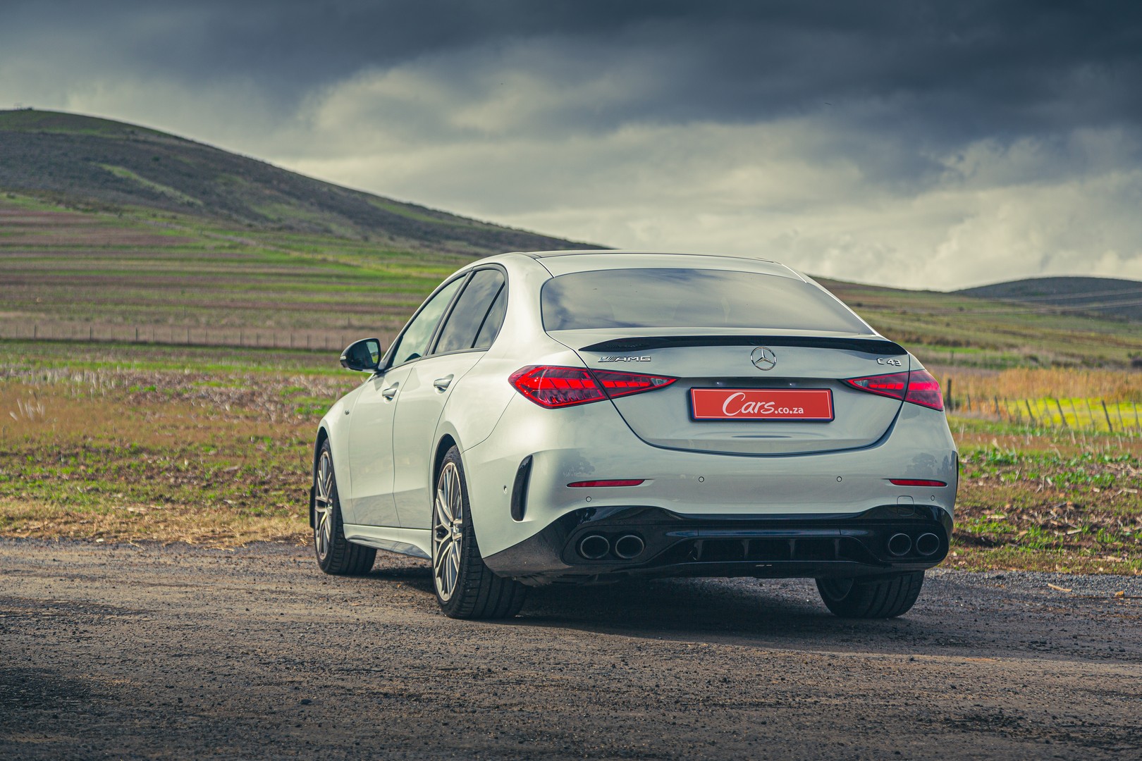 2023 Mercedes-AMG C43 rear three-quarter view.