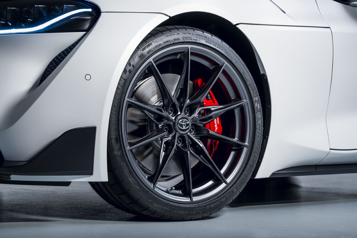 2023 GR Supra features new 19-inch lightweight allow wheels.