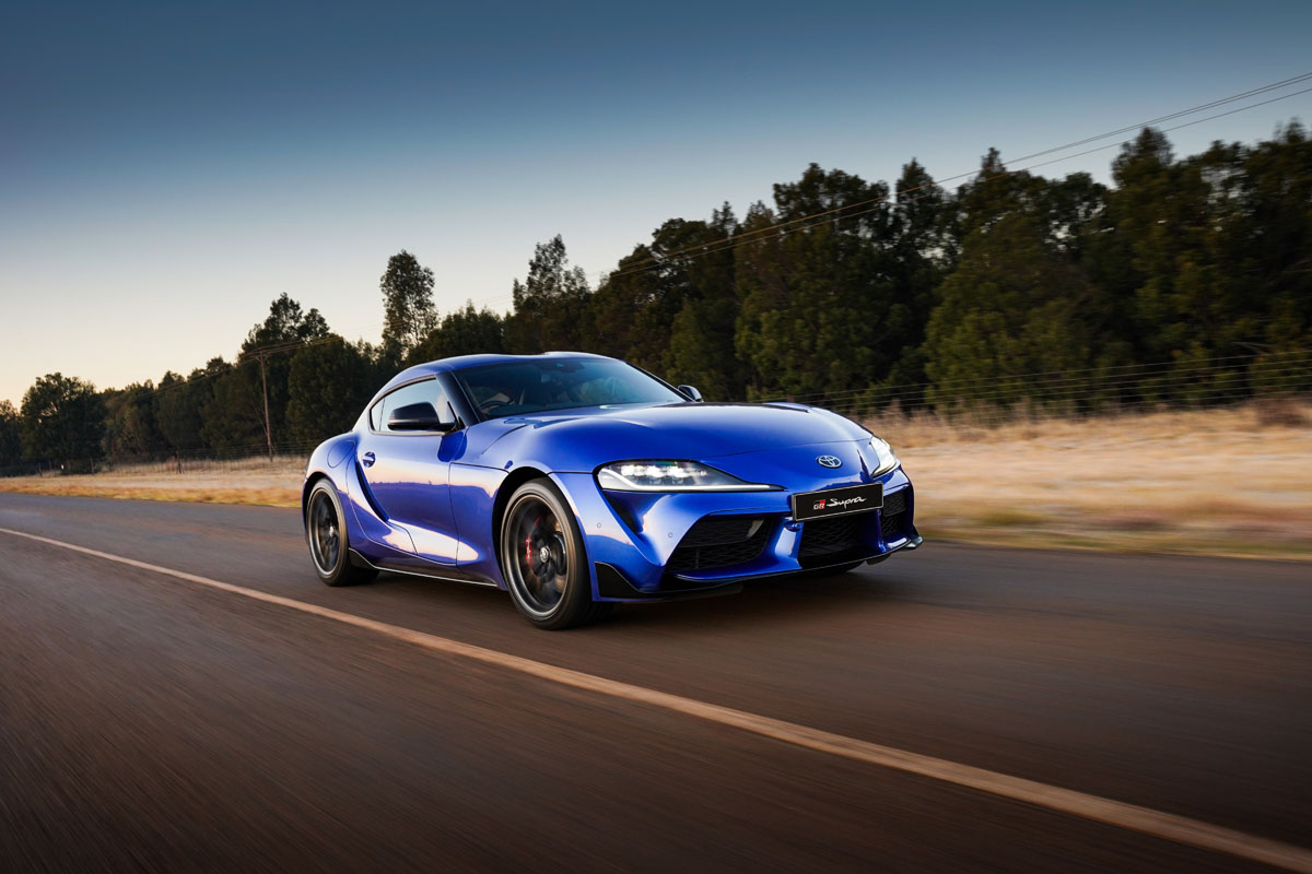 2023 GR Supra front three-quarter view.