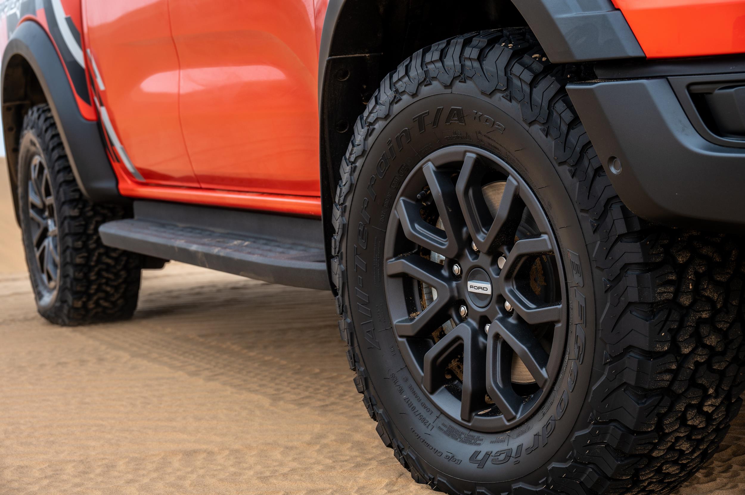 The Ford Ranger Raptor is fitted with 285/70 R17 tyres as standard.