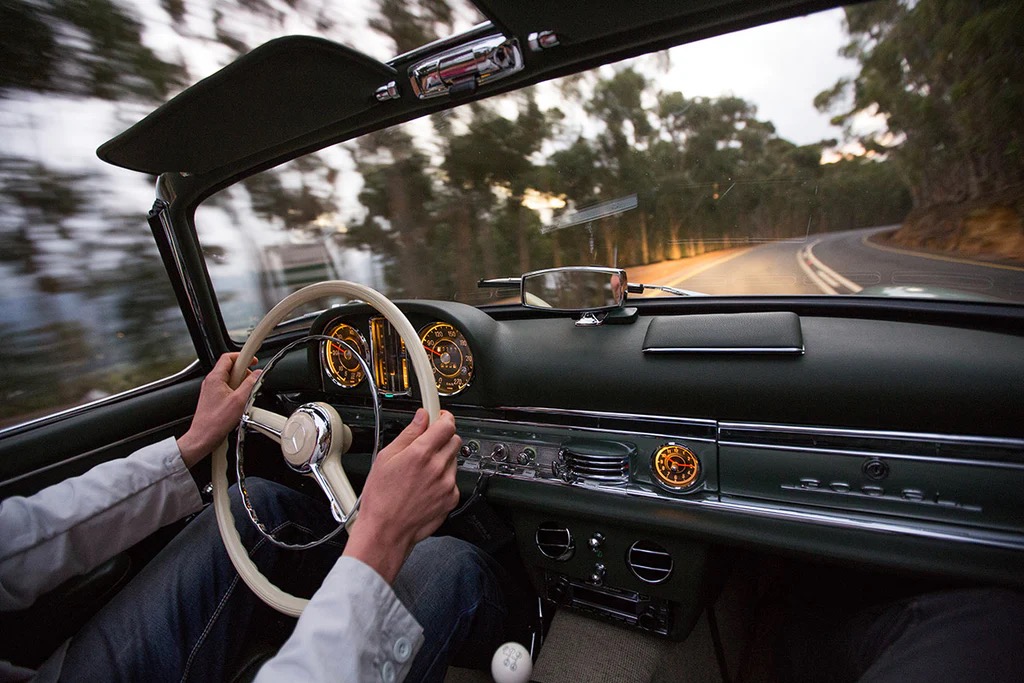 Behind the 'wheel of the Mercedes-Benz 300SL Roadster