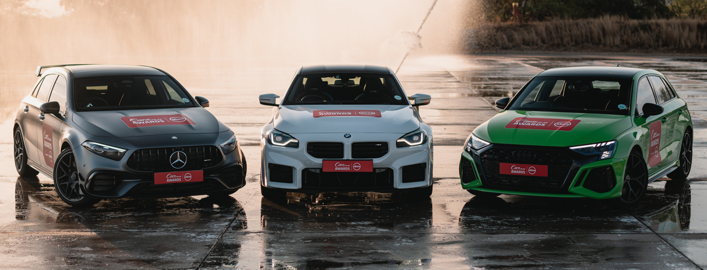 2025 CarsAwards Performance Car finalists Mercedes-AMG A45S, BMW M3 and Audi RS3 Sportback