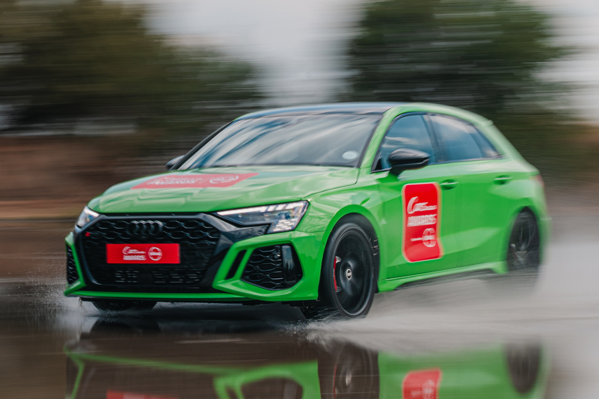 2025 CarsAwards Performance Car finalist Audi RS3 Sportback on a skid pan