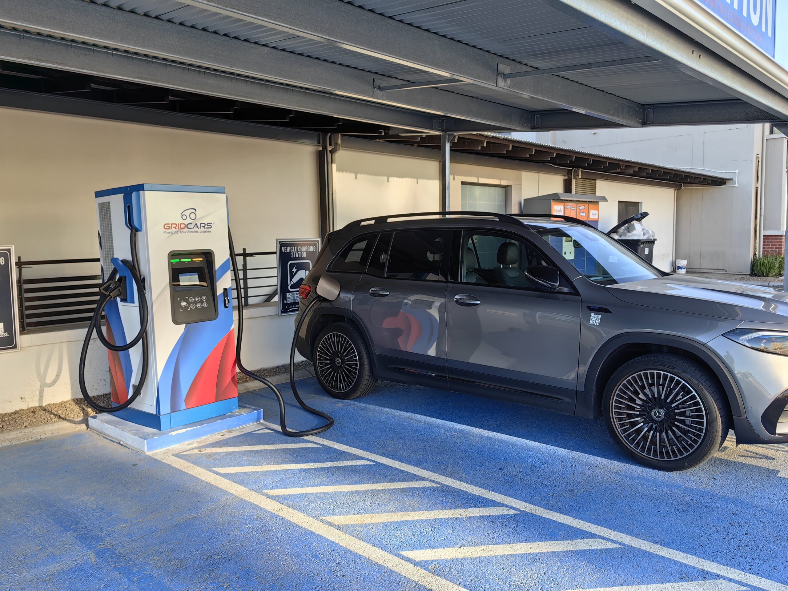 Mercedes-Benz EQB being recharged at Willowbridge Mall in Cape Town.