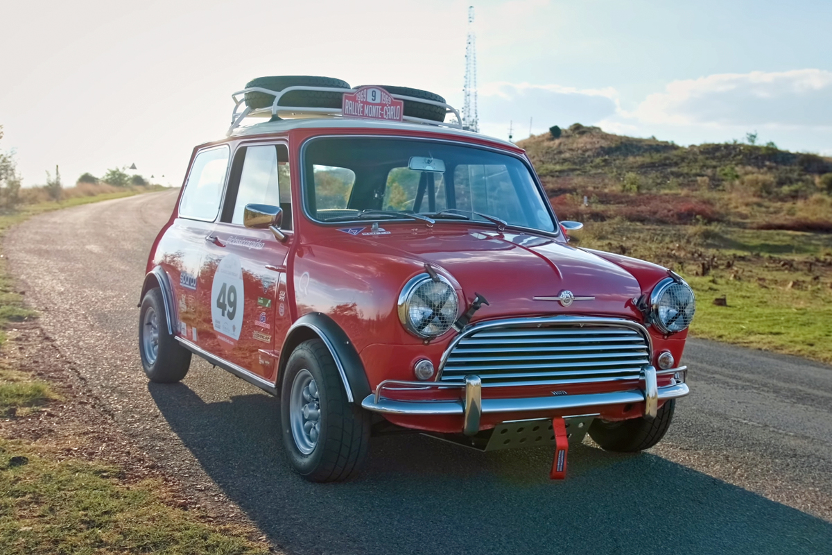 Nadia Vijloen's Monte Carlo Rally Mini front three-quarter view