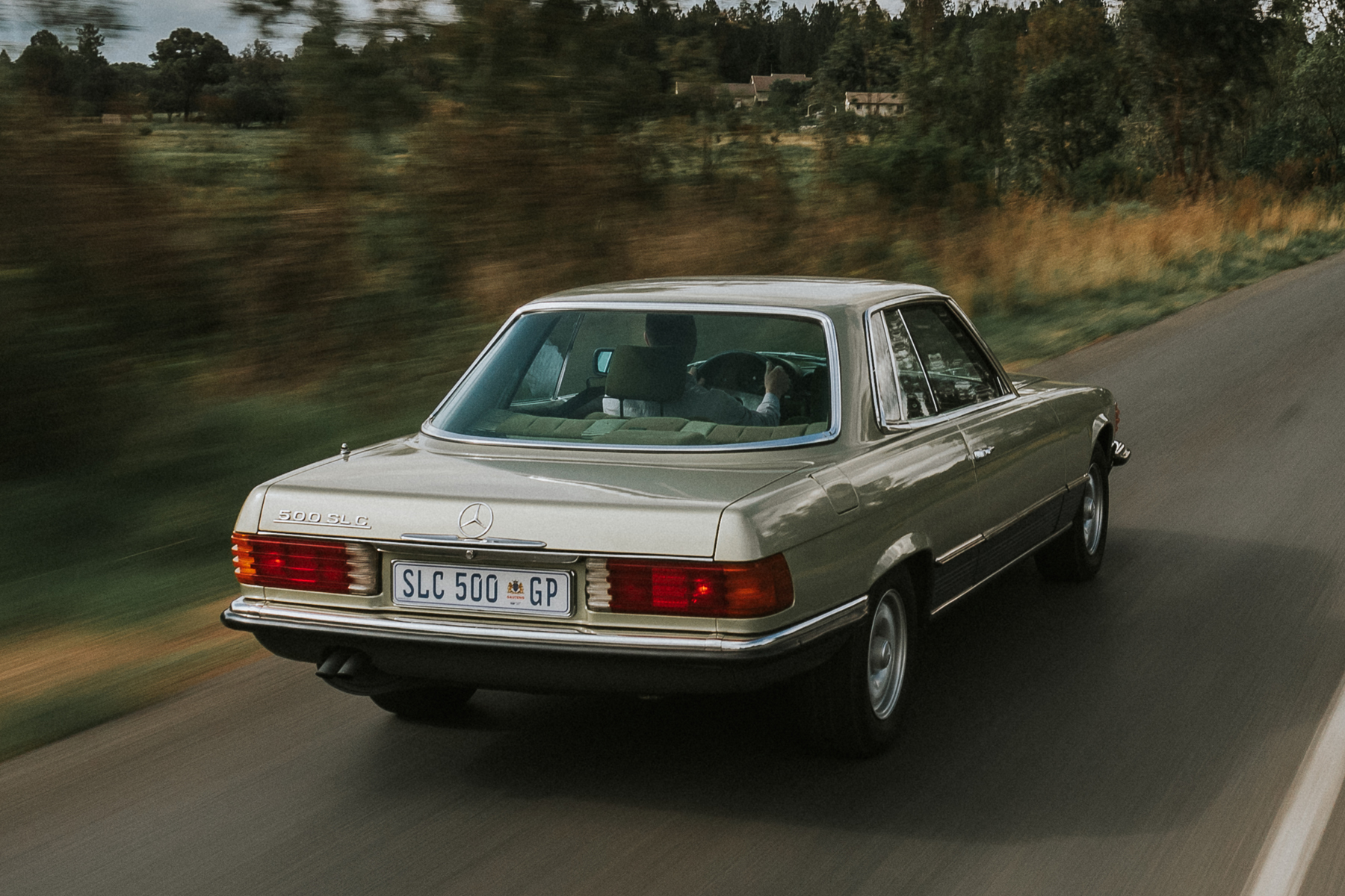 Mercedes-Benz 500SLC rear three-quarter tracking shot