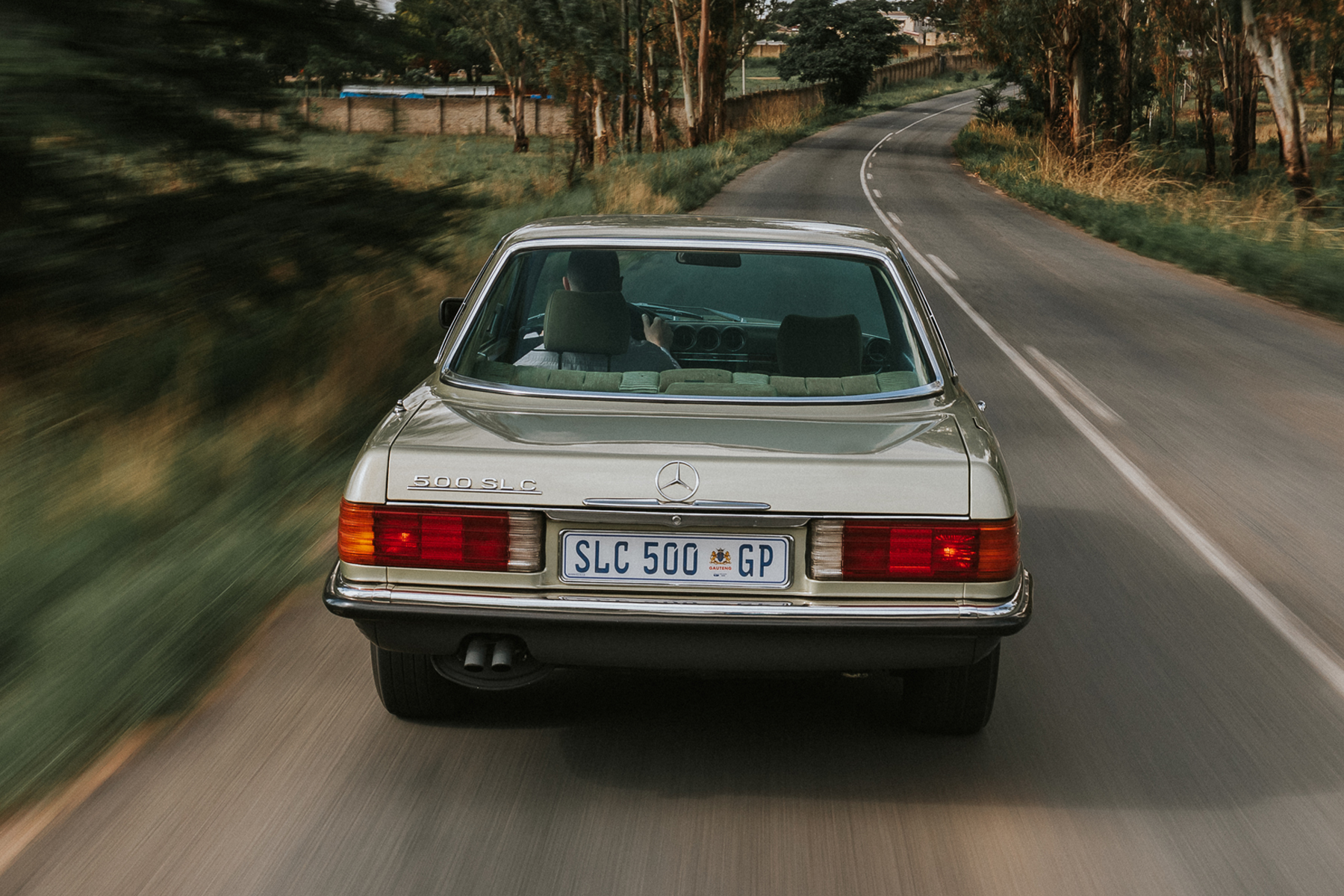 Mercedes-Benz 500SLC rear tracking shot